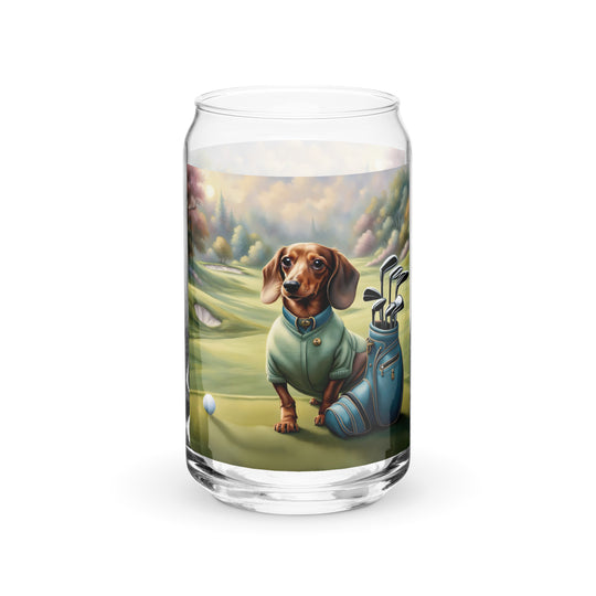 Dachshund Golfer- Can-shaped glass