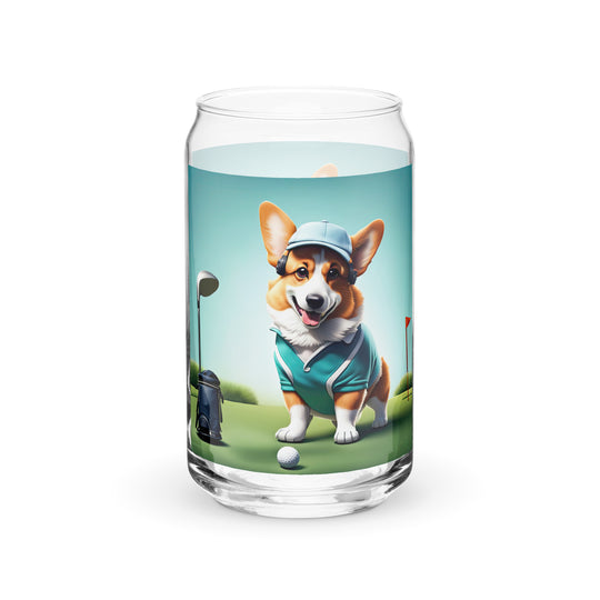 Pembroke Welsh Corgi Golfer- Can-shaped glass