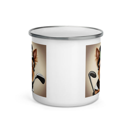 Yorkshire Terrier Golfer- Enamel Mug v3