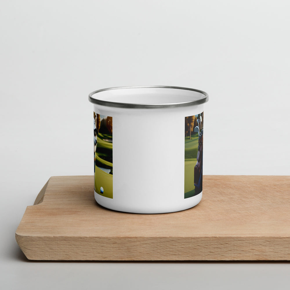 Pomsky Golfer- Enamel Mug v10