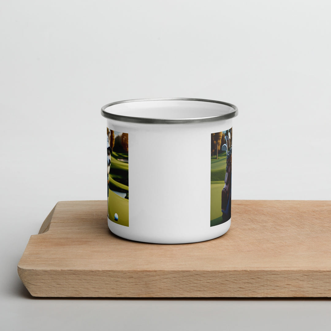 Pomsky Golfer- Enamel Mug v10