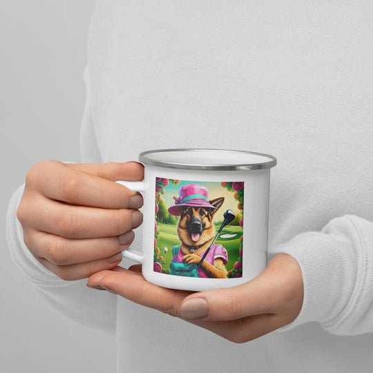 German Shepherd Golfer- Enamel Mug v2