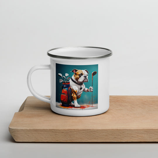 Bulldog Golfer- Enamel Mug