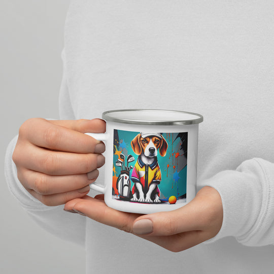 Beagle Golfer- Enamel Mug v4