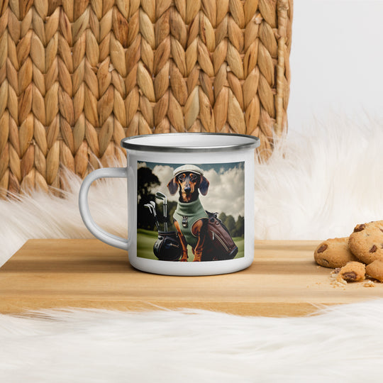 Dachshund Golfer- Enamel Mug