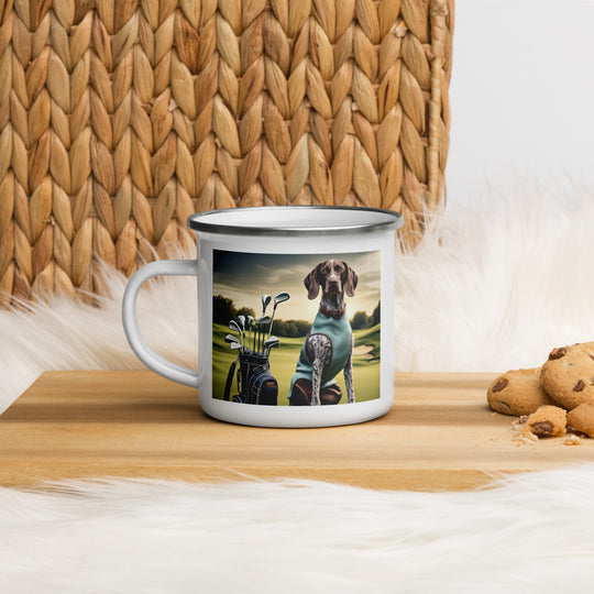 German Shorthaired Pointer Golfer- Enamel Mug v2