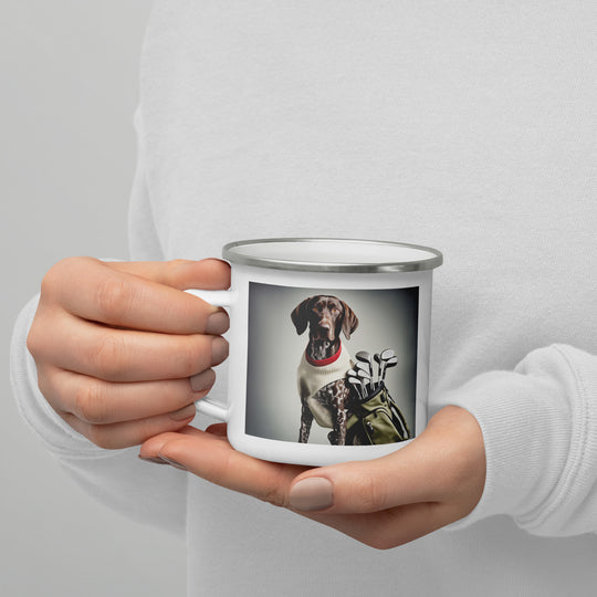 German Shorthaired Pointer Golfer- Enamel Mug v4