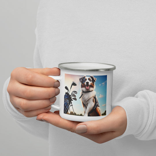 Australian Shepherd Golfer- Enamel Mug