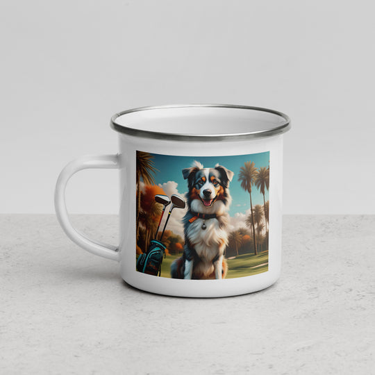 Australian Shepherd Golfer- Enamel Mug v2