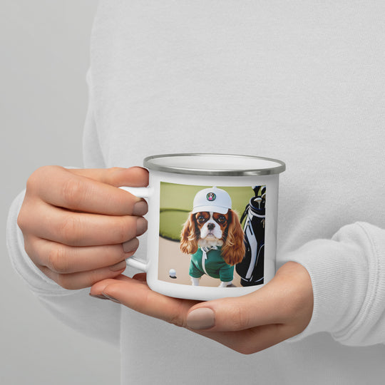 Cavalier King Charles Spaniel Golfer- Enamel Mug v4