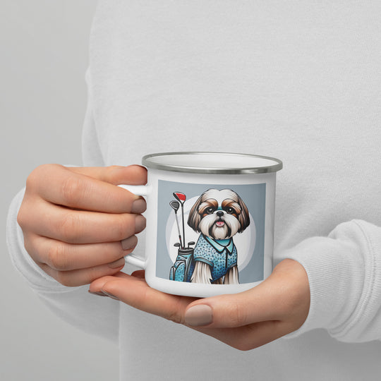 Shih Tzu Golfer- Enamel Mug v3