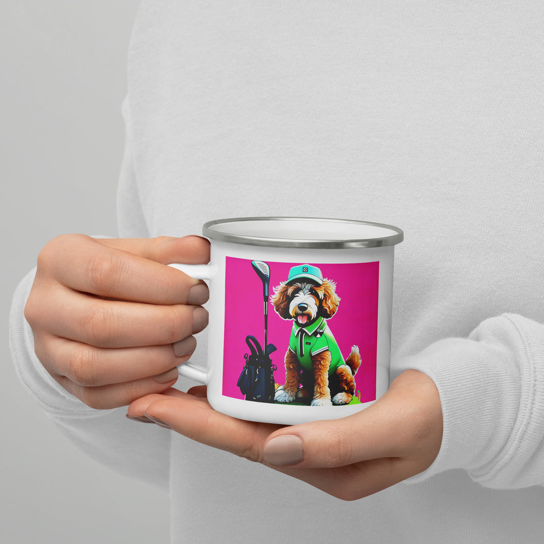 Bernedoodle Golfer- Enamel Mug v2