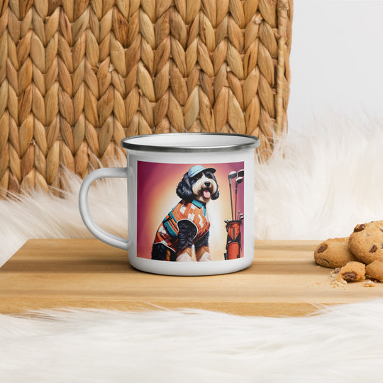 Bernedoodle Golfer- Enamel Mug v4