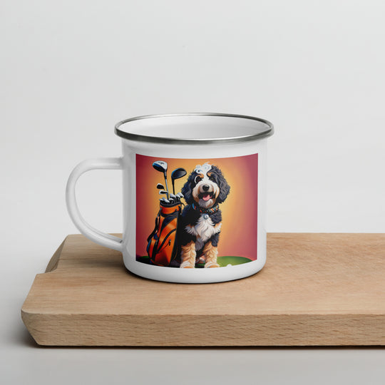 Bernedoodle Golfer- Enamel Mug v5