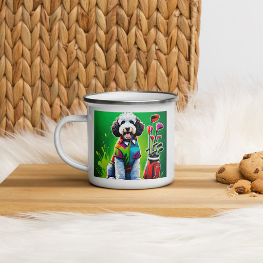 Bernedoodle Golfer- Enamel Mug v7