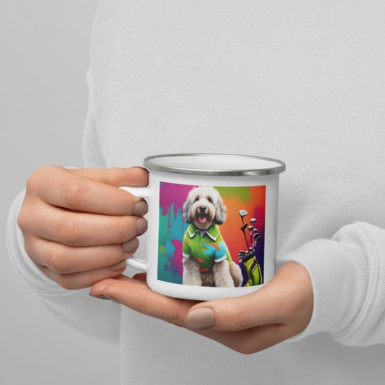 Bernedoodle Golfer- Enamel Mug v9