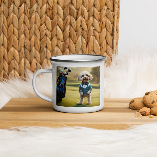 Cavapoo Golfer- Enamel Mug v3