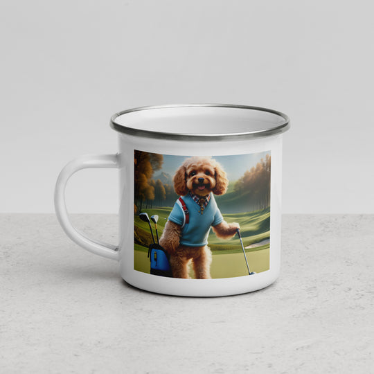 Cavapoo Golfer- Enamel Mug v7