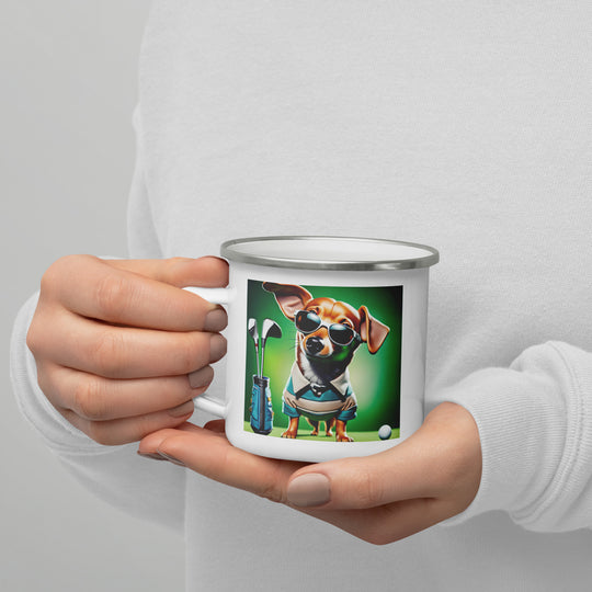 Chiweenie Golfer- Enamel Mug v6