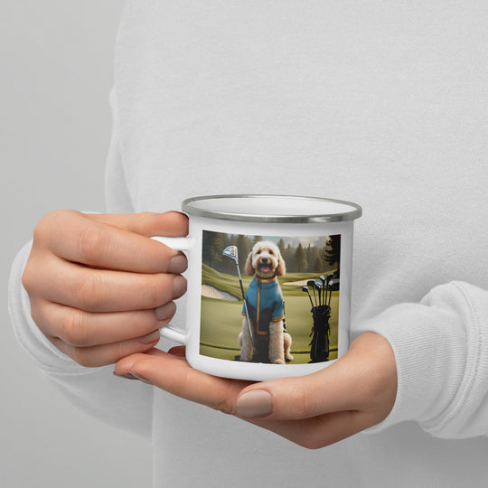 Goldendoodle Golfer- Enamel Mug v3