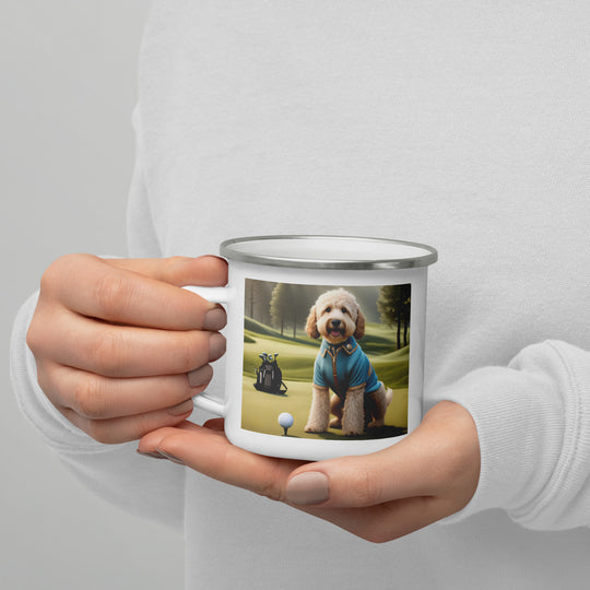 Goldendoodle Golfer- Enamel Mug v6