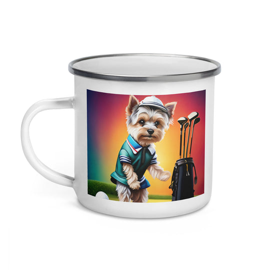 Morkie Golfer- Enamel Mug v5