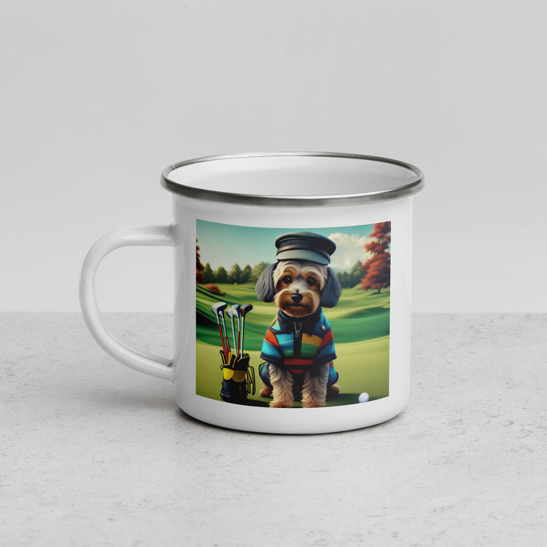 Yorkipoo Golfer- Enamel Mug v5