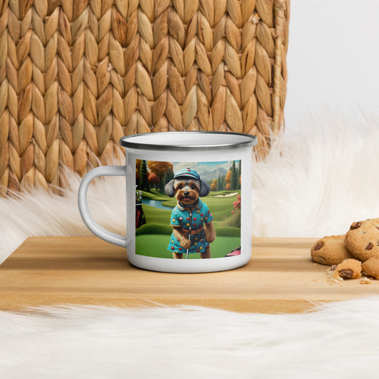 Yorkipoo Golfer- Enamel Mug v8