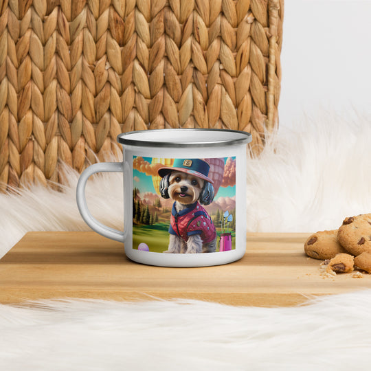 Yorkipoo Golfer- Enamel Mug v9