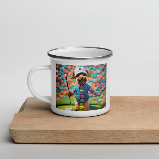 Yorkipoo Golfer- Enamel Mug v14