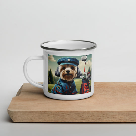 Yorkipoo Golfer- Enamel Mug v4