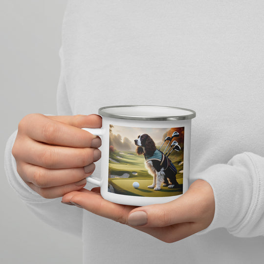 Sprocker Spaniel Golfer- Enamel Mug v2