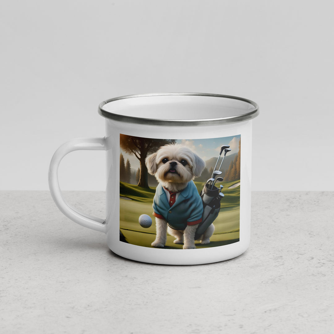 Pugapoo Golfer- Enamel Mug v4