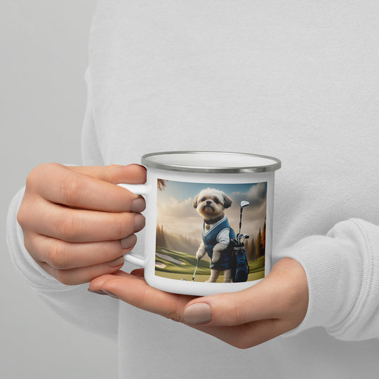 Pugapoo Golfer- Enamel Mug v6