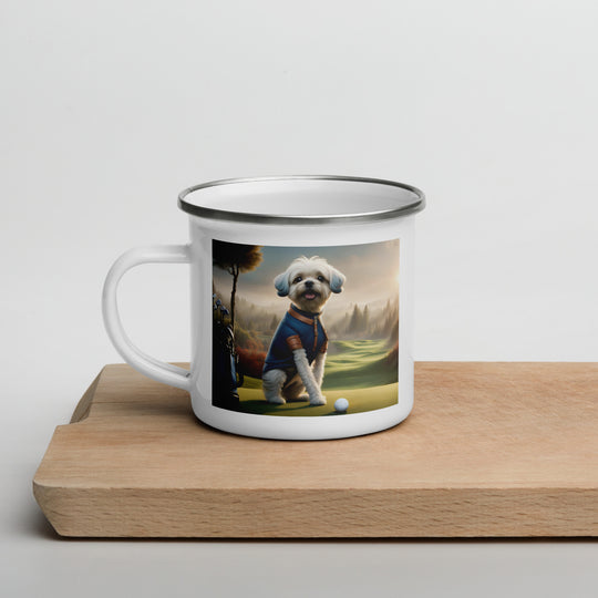 Pugapoo Golfer- Enamel Mug v7