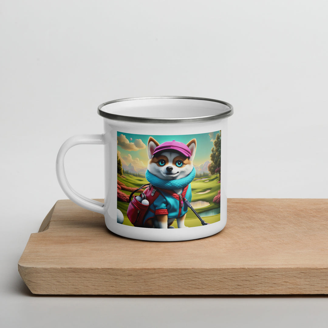 Pomsky Golfer- Enamel Mug v2