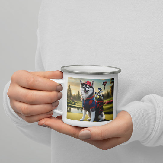 Pomsky Golfer- Enamel Mug v3