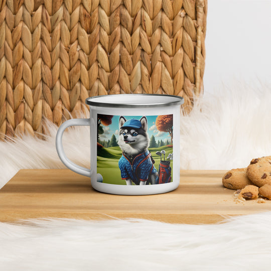 Pomsky Golfer- Enamel Mug v5