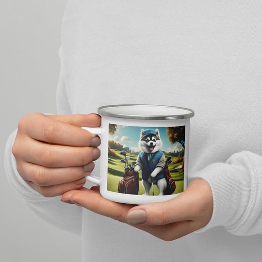 Pomsky Golfer- Enamel Mug v9
