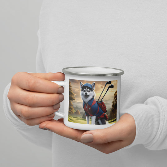 Pomsky Golfer- Enamel Mug v12