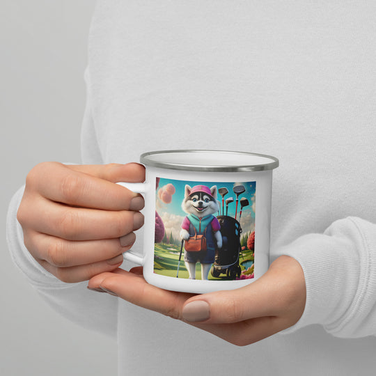 Pomsky Golfer- Enamel Mug v13