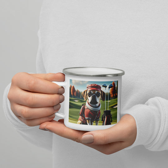 Puggle Golfer- Enamel Mug v6