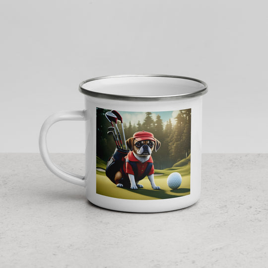 Puggle Golfer- Enamel Mug v9