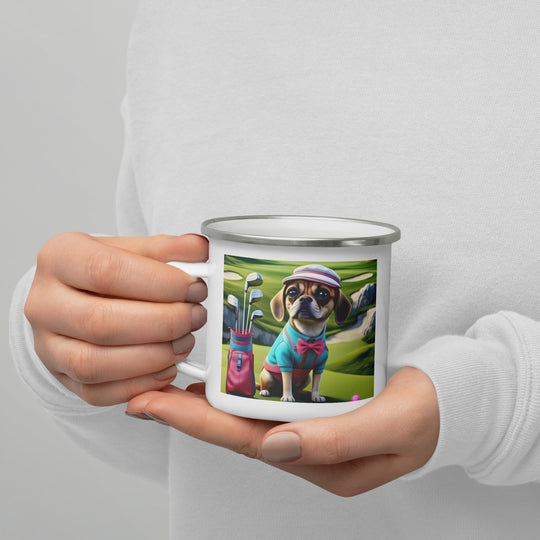 Puggle Golfer- Enamel Mug v10