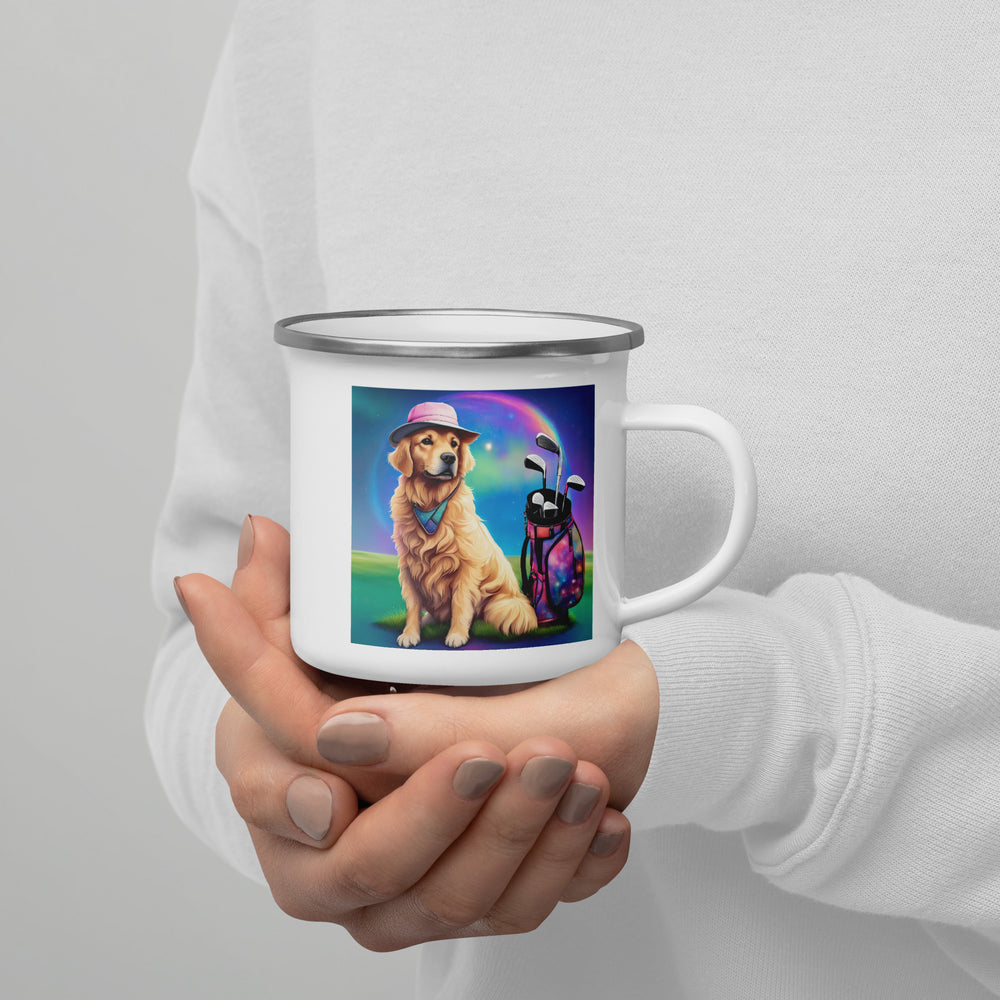 Golden Retriever Golfer- Enamel Mug V2