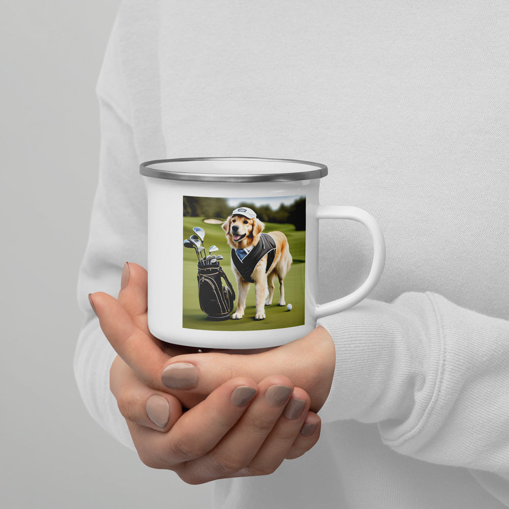 Golden Retriever Golfer- Enamel Mug V3