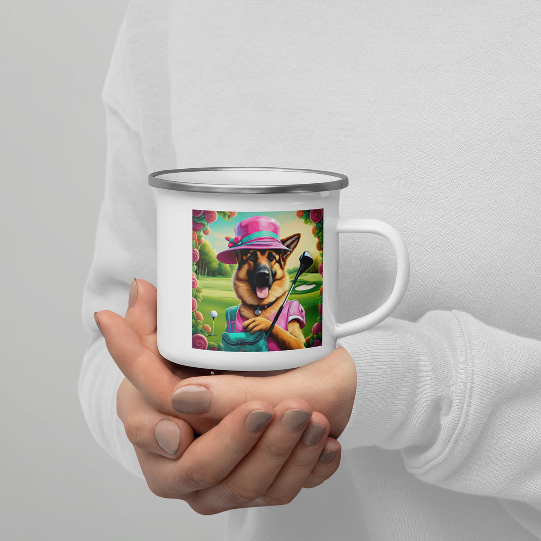 German Shepherd Golfer- Enamel Mug v2