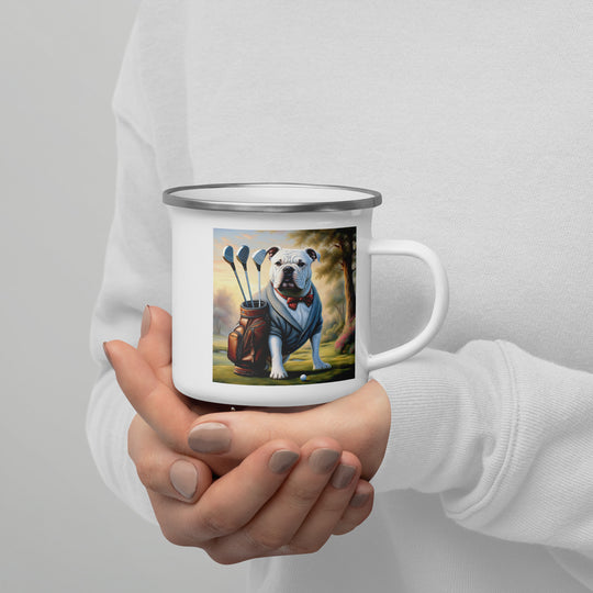 Bulldog Golfer- Enamel Mug v4