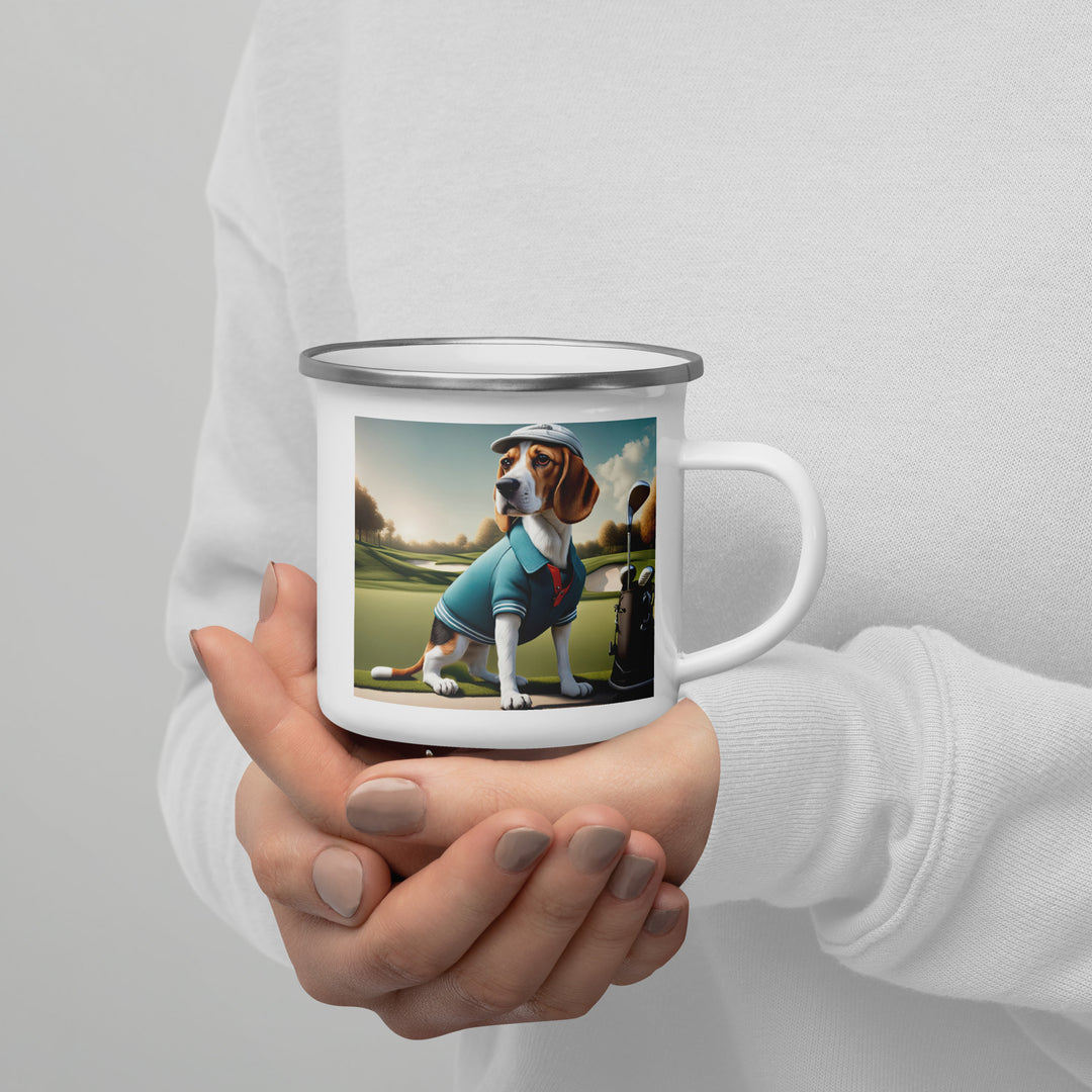 Beagle Golfer- Enamel Mug v2