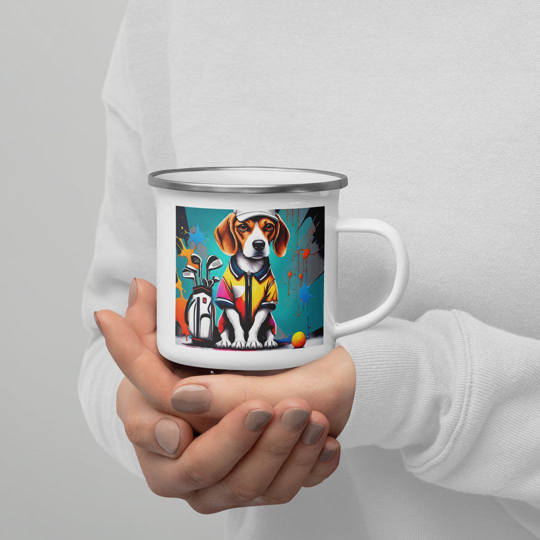 Beagle Golfer- Enamel Mug v4